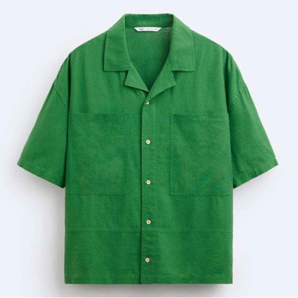 Zara Green Casual Button Down Shirt